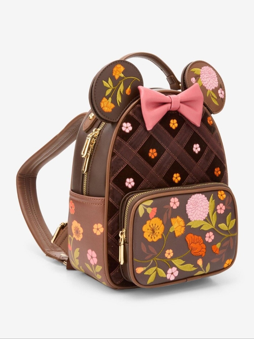 Loungefly Disney Minnie Mouse Velvet Floral Interchangeable Ears Mini Backpack